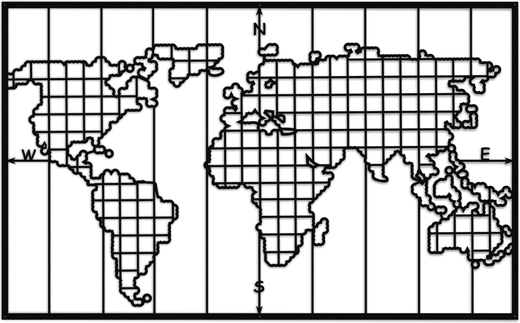 Grid World Map Wall Panel | World Map Wall Organizer | Contemporary Metal Wall Decor - Hencely