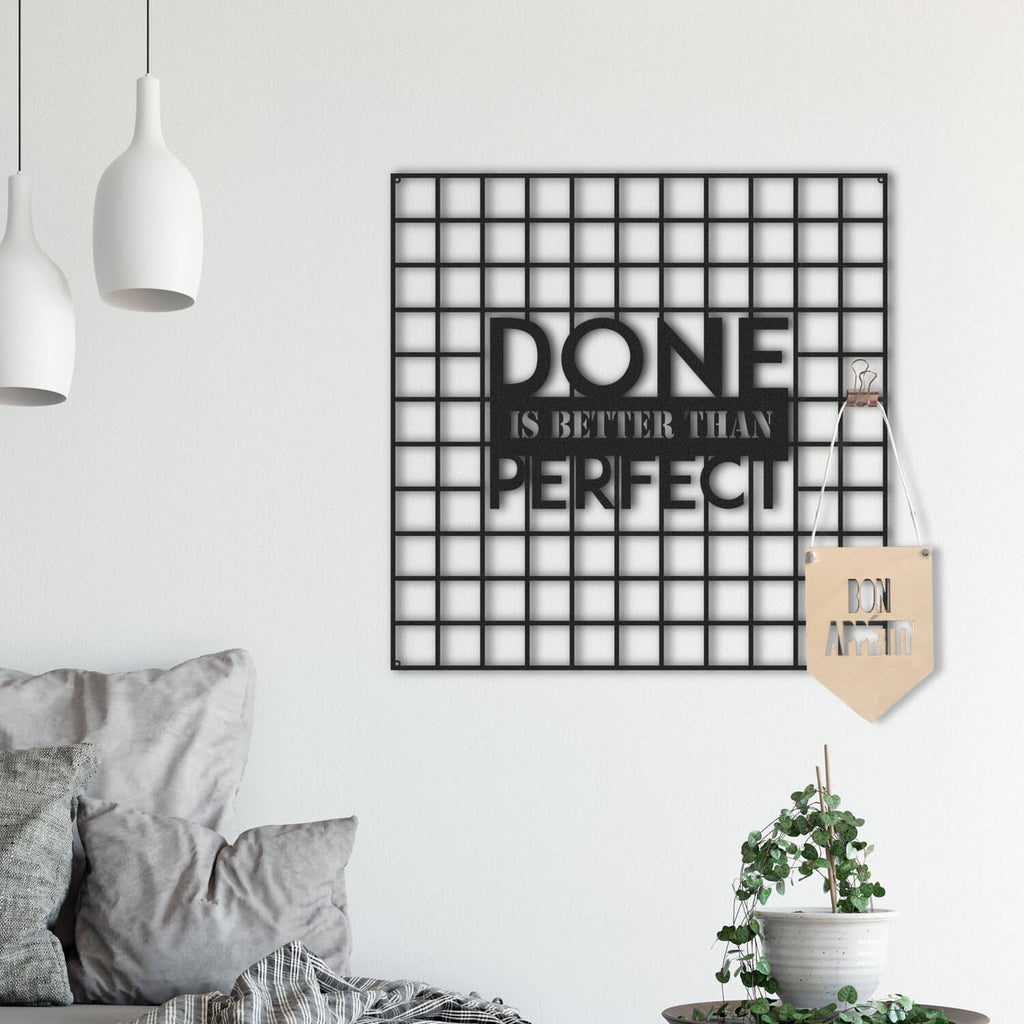Done Is Better Than Perfect | Metal Wall Art | Inspirational Pegboard |  Decorative Wall Organizer - Hencely