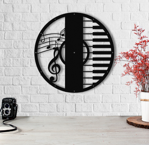 The Music  Round Metal Wall Clock Decorative Hanging Clock - Hencely