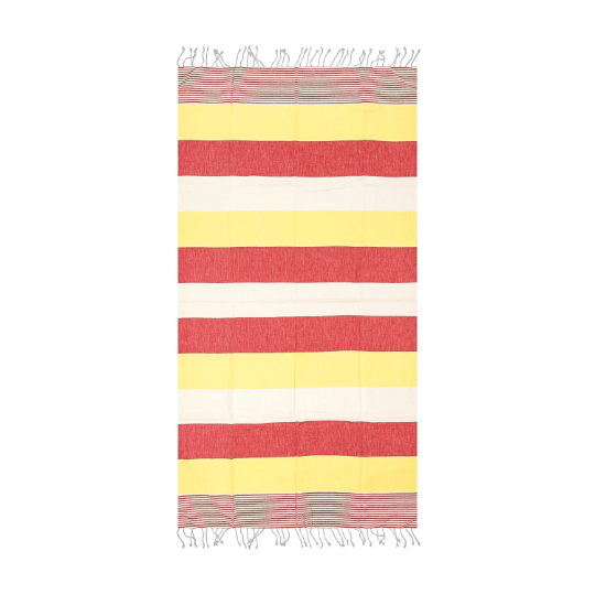 Red And Yellow  Striped Beach Towel - Peshtemal Light Turkish Towel - Hencely