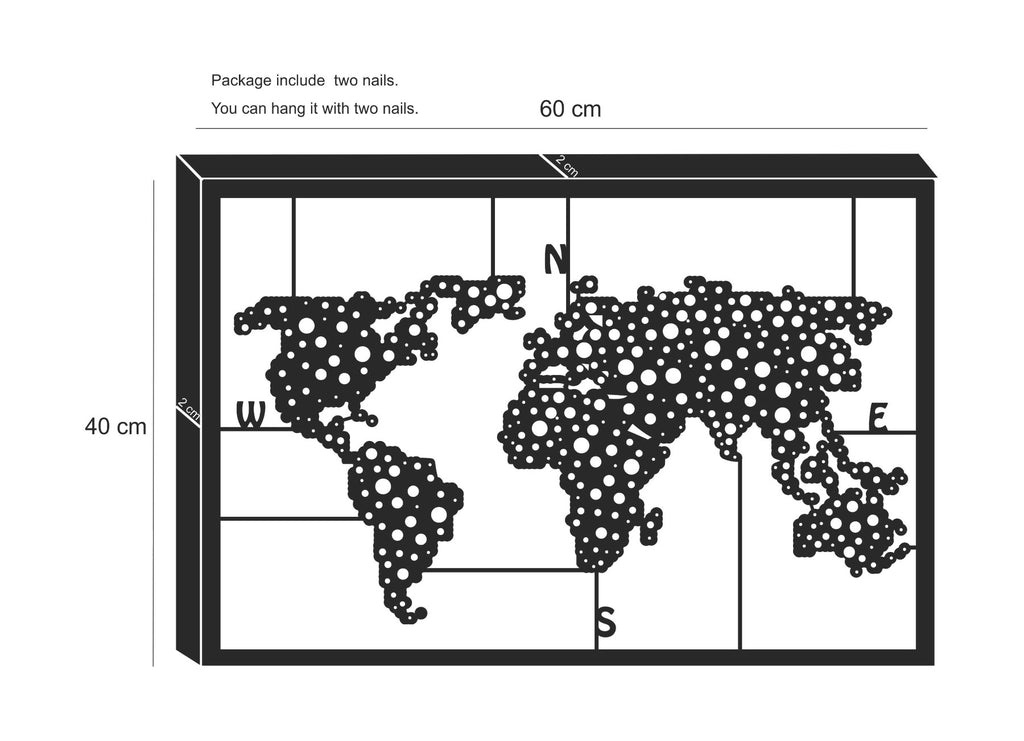 Travel Map | World Map Metal Wall Organizer | World Map Wall Hanging - Hencely